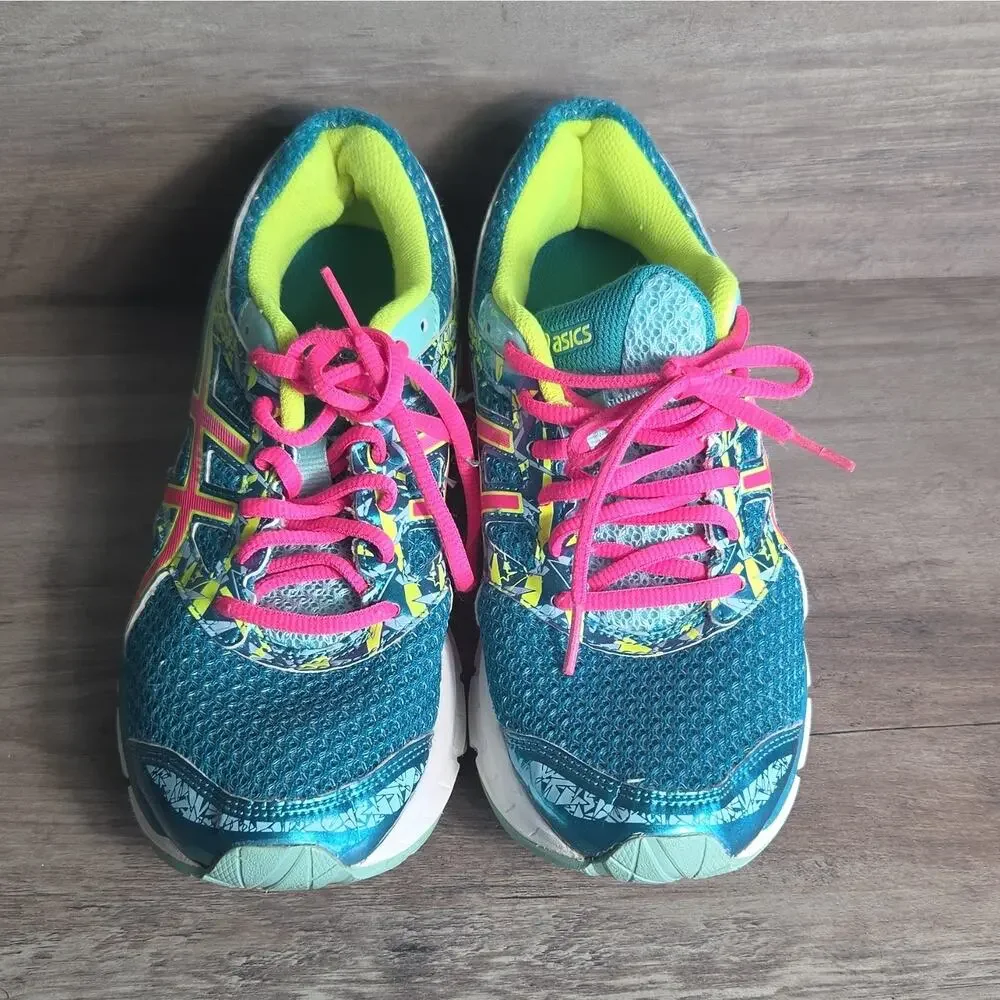 ASICS T6E8N Womens 8.5 Low Top Lace-Up Running Sneakers Blue Pink Green Yellow